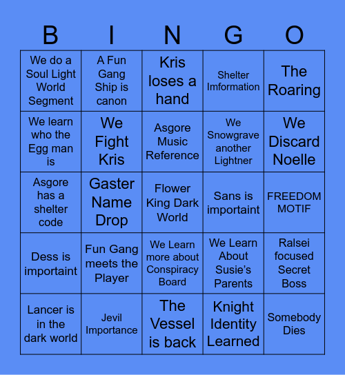Deltarune Chapter 5 Bingo Card