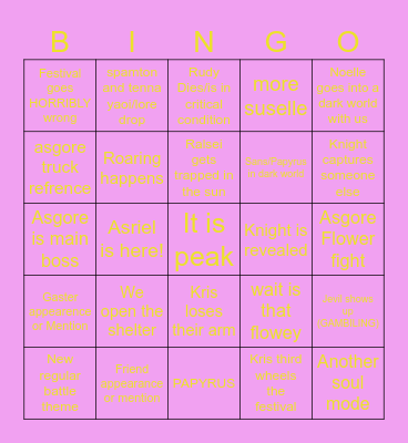 Deltarune Bingo Card