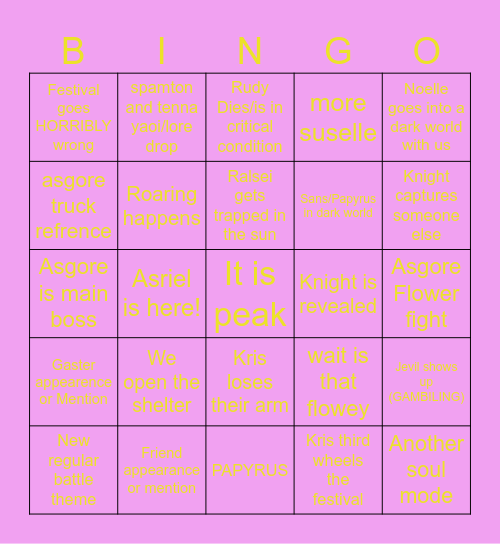 Deltarune Bingo Card