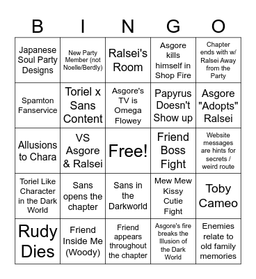 Deltarune Bingo Card