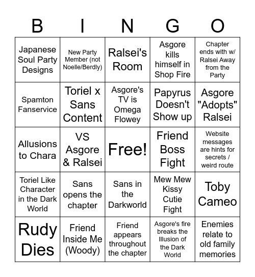 Deltarune Bingo Card