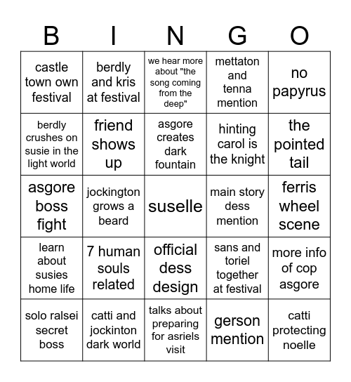 deltarune chapter 5 bingo Card