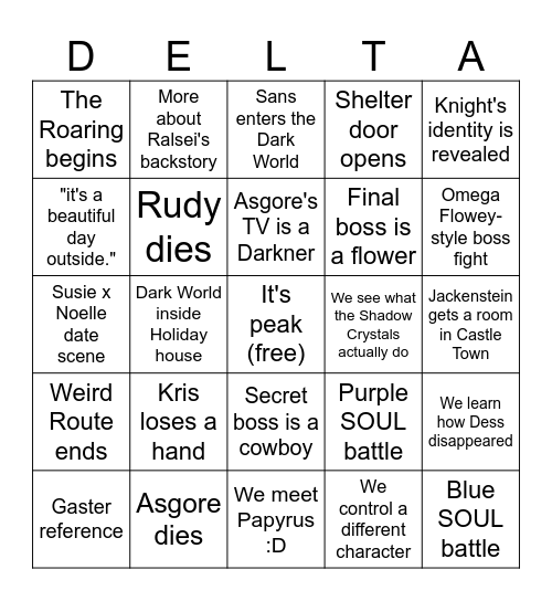 DELTARUNE TOMORROW Bingo Card