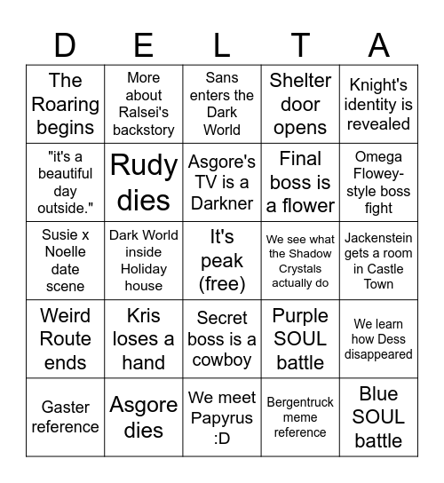DELTARUNE TOMORROW Bingo Card