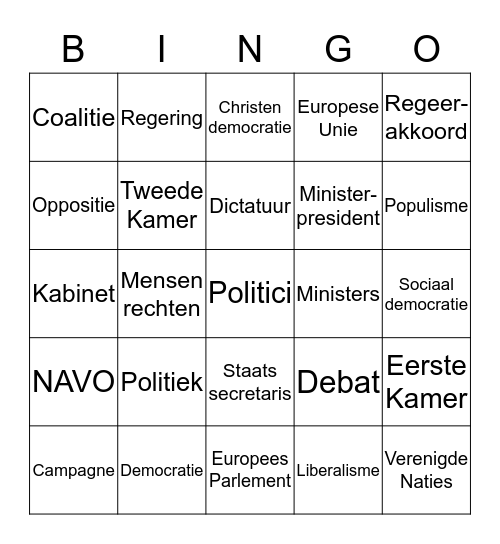 Bingo over politiek Bingo Card