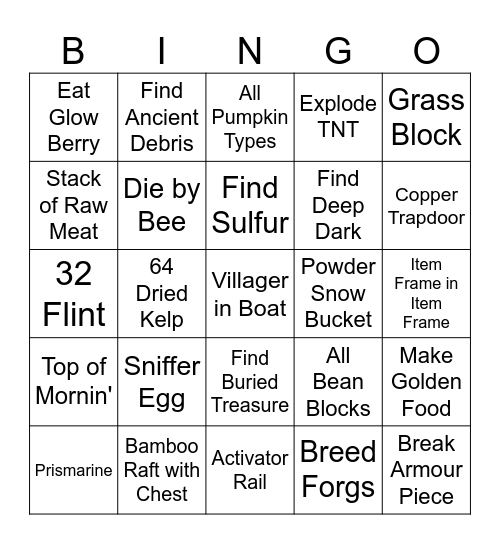 MINECRAFT BINGO 12.0 Bingo Card