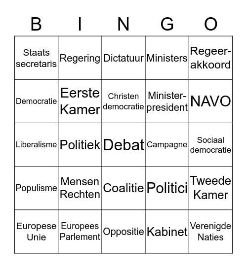 Bingo over politiek Bingo Card