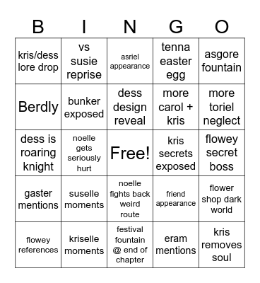 deltarune prediction Bingo Card