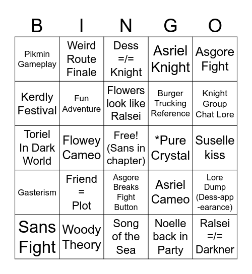 Deltarune Chapter 5 Bingo Card