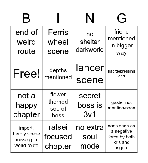 DELTARUNE Bingo Card