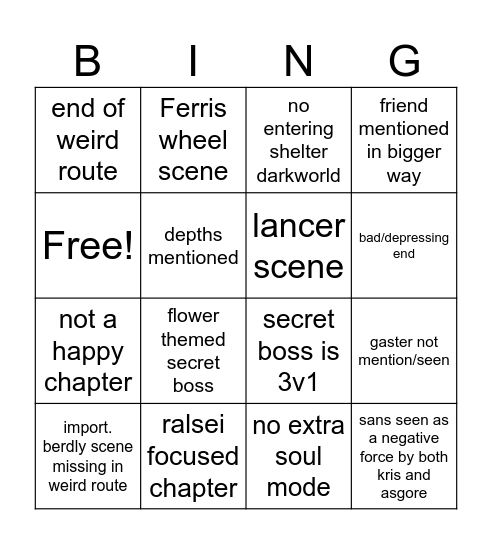 DELTARUNE Bingo Card