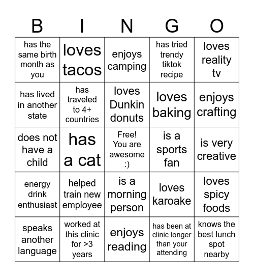 MA--Resident Bingo Card