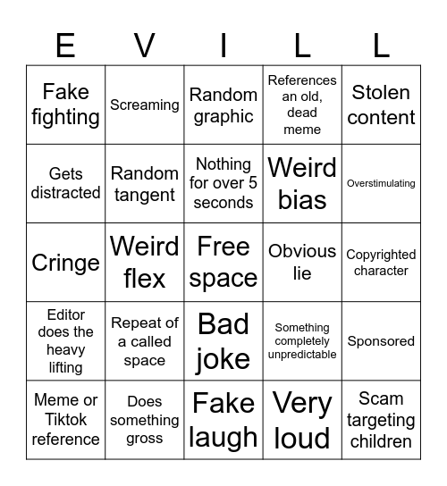 Evil Content Creator Bingo Card