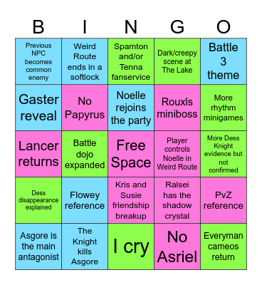 Deltarune Chapter 5 bingo Card