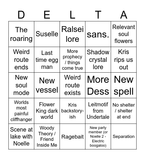 Deltarune Bingo Card