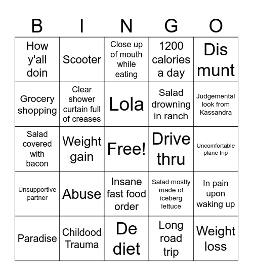 My 600 Pound Life Bingo Card