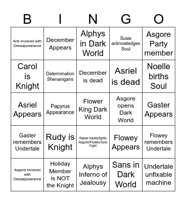 Deltarune Chapter 5 Bingo Card
