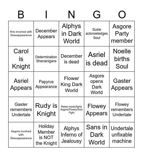 Deltarune Chapter 5 Bingo Card