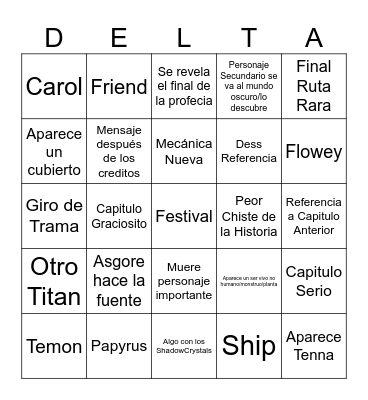 Deltarune Capitulo 5 Bingo Card
