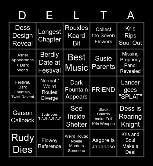 DELTARUNE Bingo Card