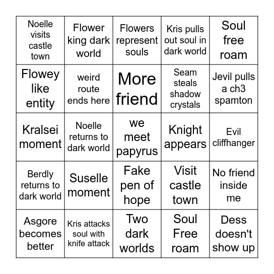 deltarune chapter 5 bingo card Bingo Card