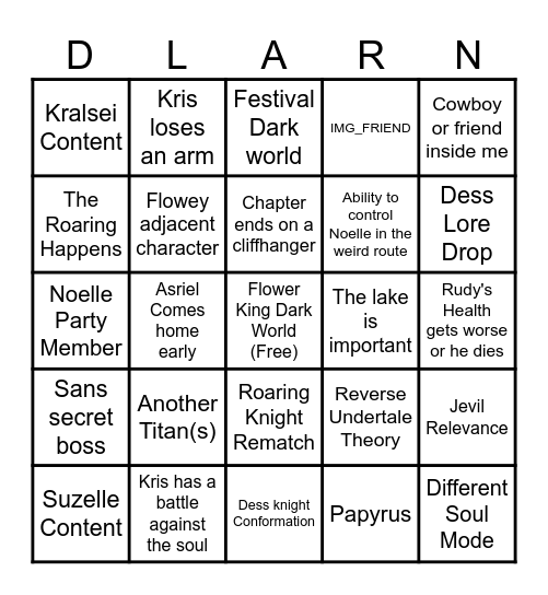 Deltarune Chapter 5 Bingo Card
