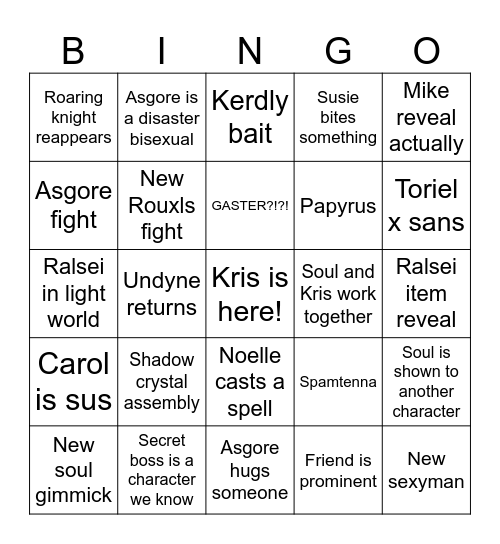 deltarune tomnorow Bingo Card