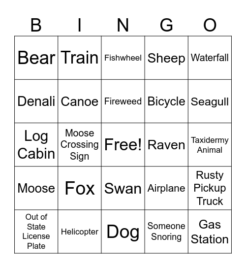 Amy's Alaska & The Yukon Road Trip Bingo Card