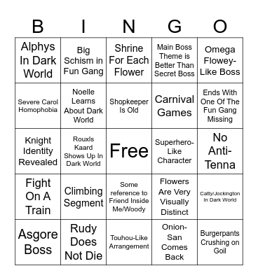 Deltarune Chapter 5 BINGOR Bingo Card