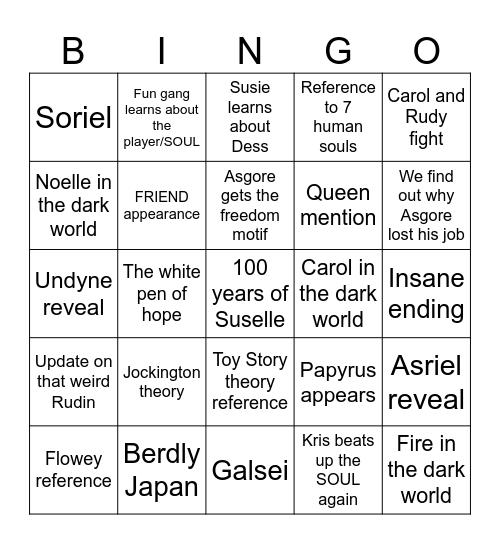 DELTARUNE TOMORROW Bingo Card