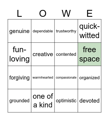 Meredith Lowe Bingo Card