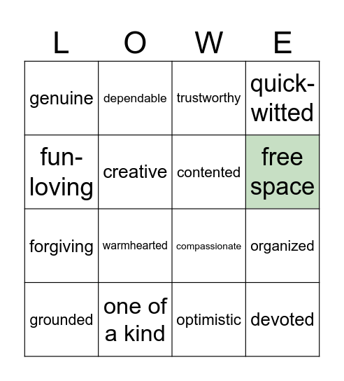 Meredith Lowe Bingo Card