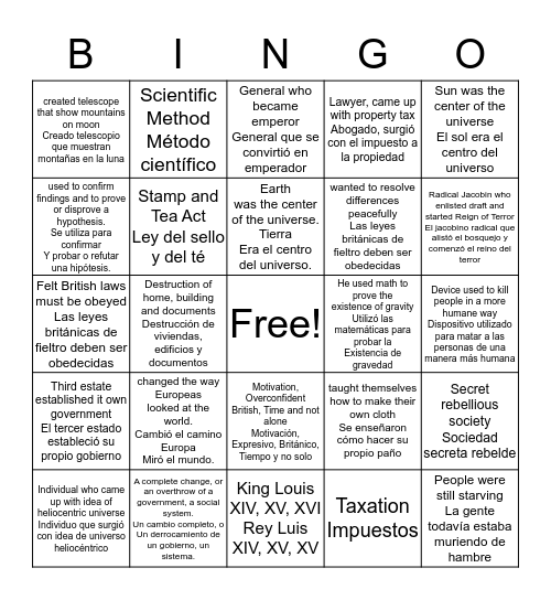 Revolution Bingo Card