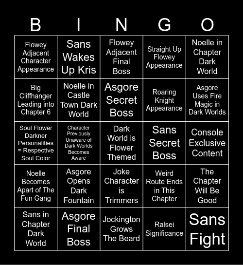 DELTARUNE Chapter 5 Bingo Card