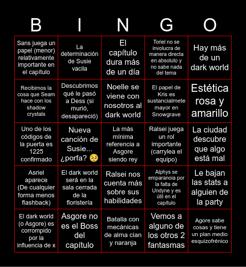 DELTARUNE Chapter 5 Bingo Card