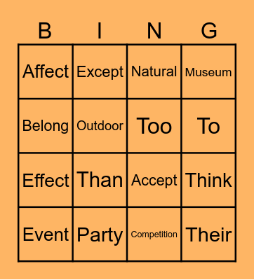 Confused words Bingo Card
