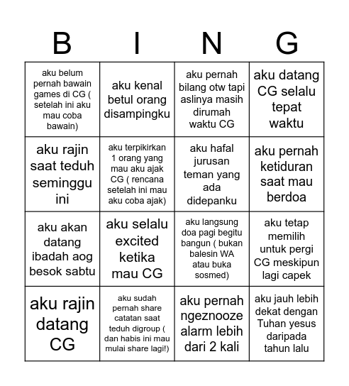 CG BINGO Card