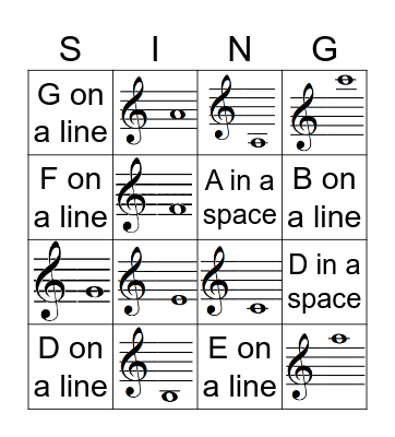 Treble Clef Bingo Card