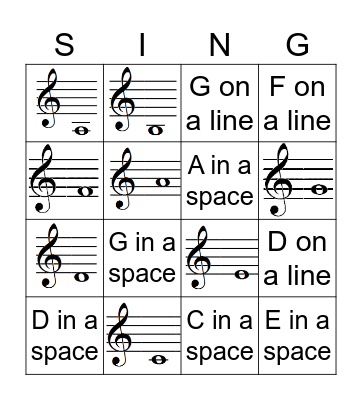 Treble Clef Bingo Card