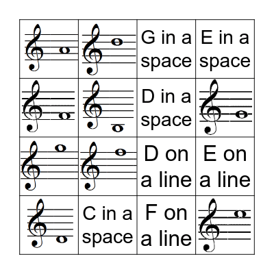 Treble Clef Bingo Card