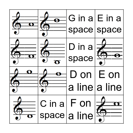 Treble Clef Bingo Card