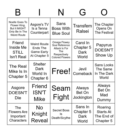 Deltarune Chapter 5 Bingo - By Cool Kid95, Bomb!, and Riodise Bingo Card