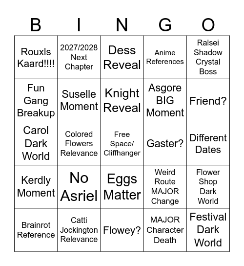 Deltarune Bingo Card