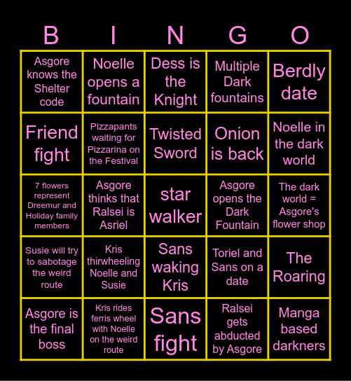Deltarune Chapter 5 Bingo Card