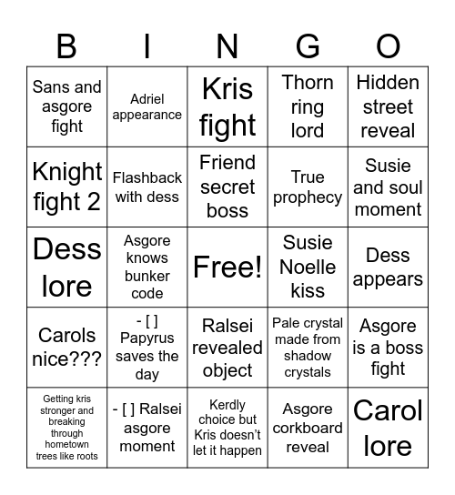 Deltarune Bingo Card