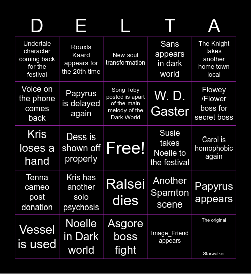 Deltarune Chapter 5 Bingo Card