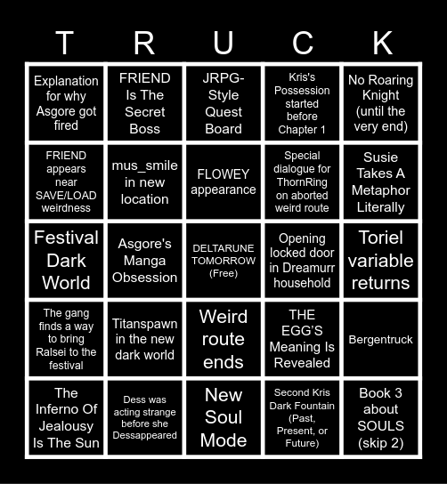 deltarune ch5 predictions Bingo Card