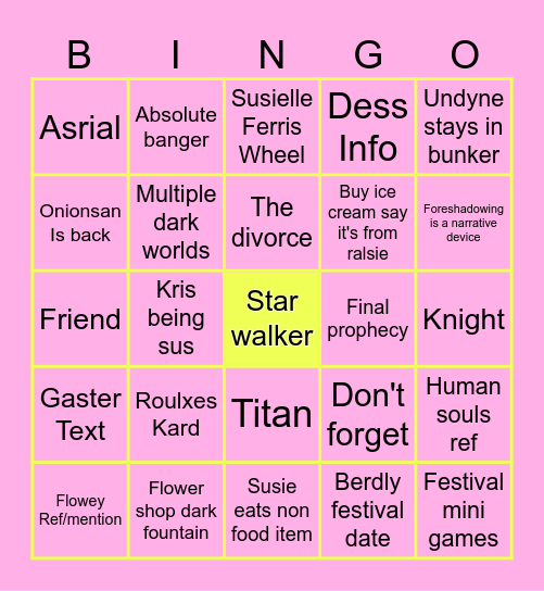 Deltarune TODAY Bingo Card
