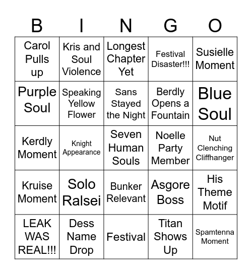 Deltarune Bingo Card