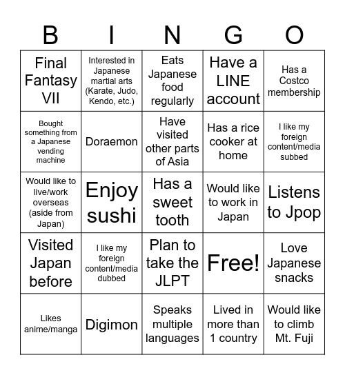 Getting to know you (and Kawasaki!) Bingo Card